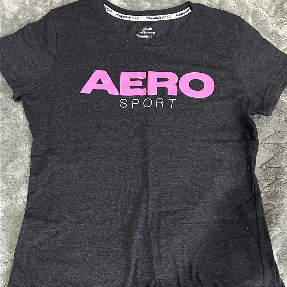 Aeropostale Dark Gray Tee with Pink Aero Sport Logo